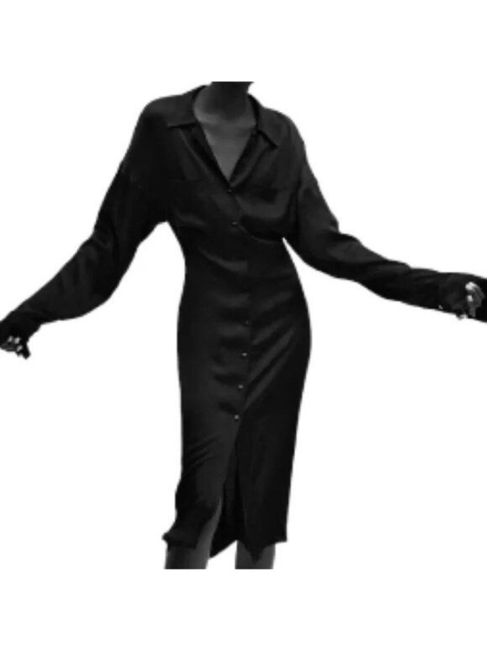 Zara Satin Effect Midi Button Down Shirt Dress